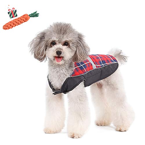 Hund umkehrbar Schottenkaro Mantel Enhome Herbst Reflektierend Winter warme gemütliche Weste Britischen Stil Hund gefütterte Jacke für Kleine Mittlere große Hunde (M,Rot) von Enhome