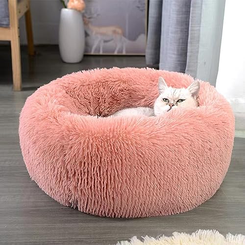 Enjamoy Hundebett Flauschig Donut Plüsch Katzenbett Hundekissen, Waschbar Rund Hundebetten für Kleine, Mittelgroße Hunde Katzen, Rosa 50cm von Enjamoy