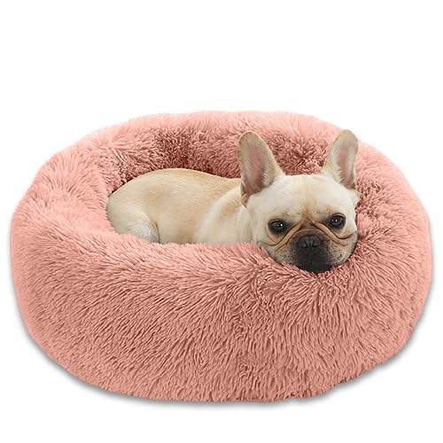 Enjamoy Hundebett Flauschig Donut Plüsch Katzenbett Hundekissen, Waschbar Rund Hundebetten für Kleine, Mittelgroße Hunde Katzen, Rosa 58cm von Enjamoy