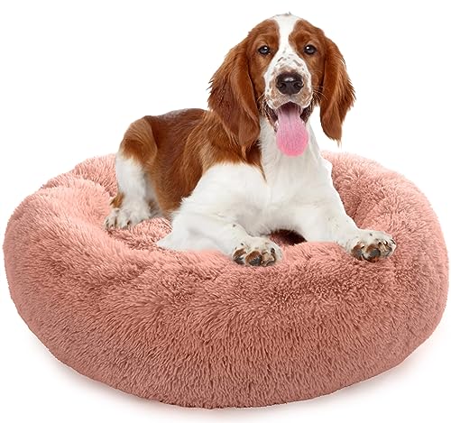 Enjamoy Hundebett Flauschig Donut Plüsch Katzenbett Hundekissen, Waschbar Rund Hundebetten für Kleine, Mittelgroße Hunde Katzen, Rosa 80cm von Enjamoy