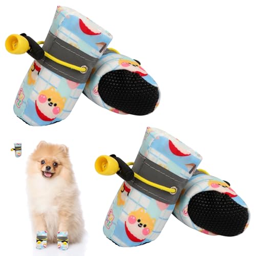 Enjoyaa Hundeschuhe Hundestiefel Anti-Rutsch Hunde Pfotenschutz mit Reflektierenden Riemen Verstellbare Hundefußabdeckung Hundesocken für Herbst Winter Kleine Mittelgroße Hunde Drinnen Draußen (Blau) von Enjoyaa