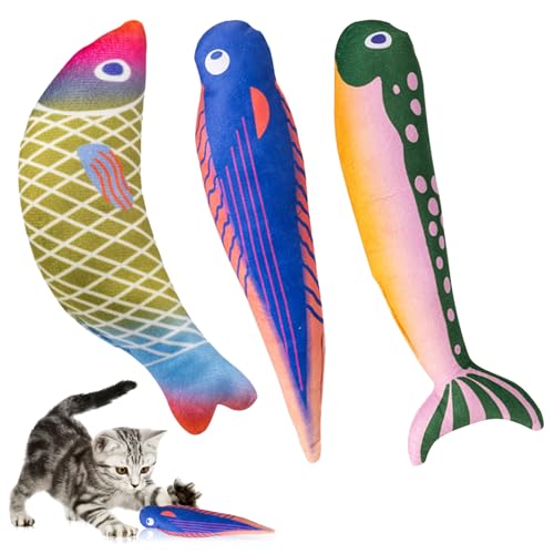 Enjoyaa Spielzeug mit Katzenminze 3 PCs Katzenpatzier Fischspielzeug mit Sounds Interaktive Katzenkauen Katzenminenspielzeug mit Glocke im Inneren Katzenplüschkauen für Kätzchen Katzen (Style-A) von Enjoyaa