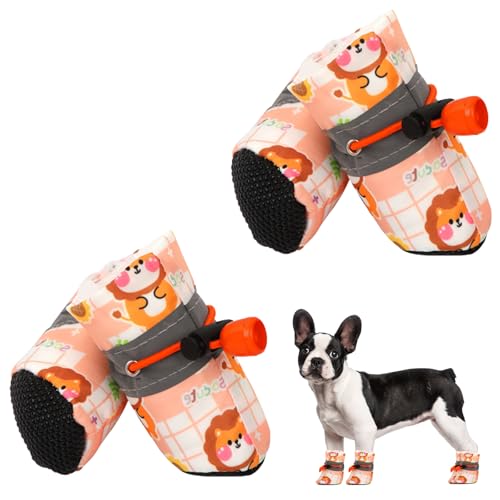 Hundeschuhe Hundestiefel Anti-Rutsch Hunde Pfotenschutz mit Reflektierenden Riemen Verstellbare Hundefußabdeckung Hundesocken für Herbst Winter Kleine Mittelgroße Hunde Drinnen Draußen (Orange) von Enjoyaa