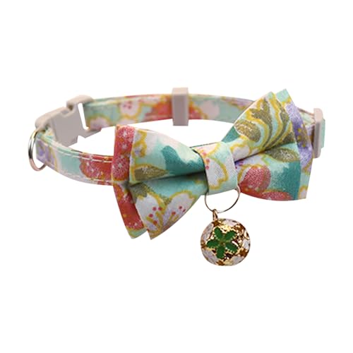 Welpe halsbänder Hunde Halsband Katze halsbänder Verstellbares Haustierhalsband Süßes Bequemes Halskrause Katze mit Schönem Schleifenknoten Kleiner Glocke Blume und Kariertem Muster (Grün) von Enjoyaa