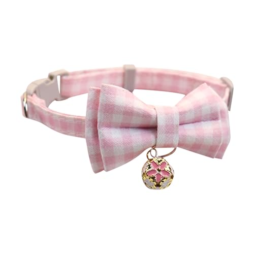 Welpe halsbänder Hunde Halsband Katze halsbänder Verstellbares Haustierhalsband Süßes Bequemes Halskrause Katze mit Schönem Schleifenknoten Kleiner Glocke Blume und Kariertem Muster (Rosa) von Enjoyaa