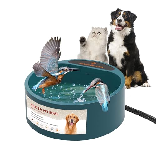 ENJOYING Beheizter Wassernapf, 2.2 L, Beheizbare Tränke Kaninchen Hunde Katzen, Kalter Tag Beheizbare Hühnertränke, Beheizbarer Wassernapf mit Anti-Biss Stromleitung, Einfrieren Verhindern von Enjoying