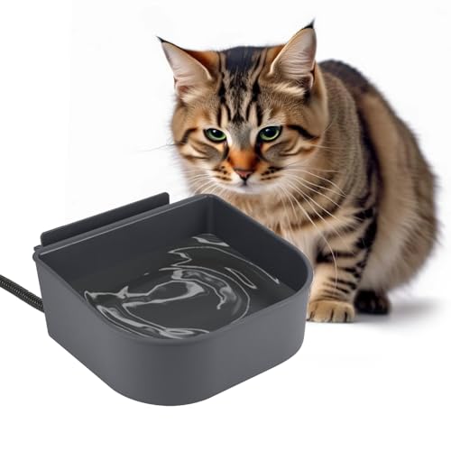 Enjoying Beheizter Wassernapf zum Aufhängen für Kleintiere, 1L, Thermo-Wassernapf für Drinnen und Draußen, für Katzen, Hunde, Kaninchen, Hühner, mit Anti-Kau-Kordel, Grau von Enjoying