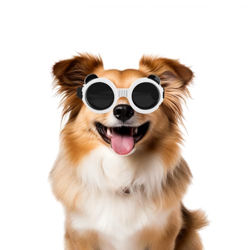 Enjoying Hundesonnenbrille für kleine Rassen, UV-Schutzbrille für Hunde, kleine Rassen, Outdoor-Chihuahua-Brille, Anti-Fog/Wind/Staubdicht, Hundebrille für kleine Hunde, Augenschutz, Panda, Weiß von Enjoying