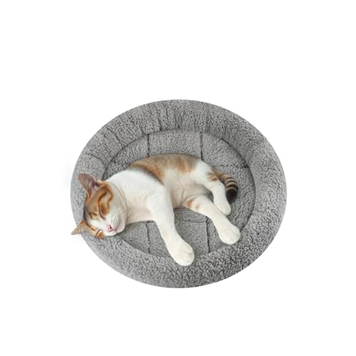 Enjoying Rundes Katzenbett 35cm mit Kissen Geeignet für Kleine Hunde Katzen, Kuscheln Sich EIN und Schlafen, Anti-Rutsch-Boden, Warme Katzenmatte für Käfig von Enjoying