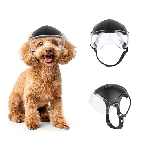 Enjoying Hunde-Motorrad-Halbhelm mit Ohrlöchern, Haustierhelm mit Klappgläsern, UV-Schutz, Anti-Sand, für 5,9–12,7 kg Hunde Radfahren von Enjoying