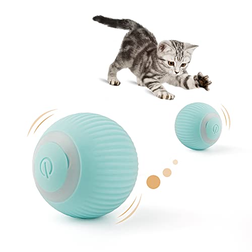 Enjoying Katzenspielzeug Ball Interaktiver Katzenball mit LED-Licht & USB Elektrisch Katzenball, Automatische Bewegung, 2 Modi für Kätzchen Übung, Blau von Enjoying