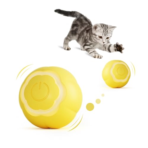 Enjoying Selbstrollendes Katzenspielzeug, Gelb, über USB Wiederaufladbar, Intelligentes Katzenspielzeug Powerball mit Bunten LED-Lichtern, Automatischer Haustierball, Fröhliches Katzenspielzeug von Enjoying