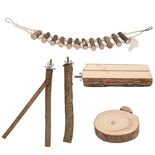 Entatial Vogel-Sitzstangen-Set aus Holz, fünf Vogel-Sitzstangen-Plattform-Set Vögel rutschen Nicht leicht Sicher für Haustiere für Vögel für Papageien für Zuhause für draußen von Entatial