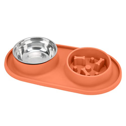 Futter- und Wassernäpfe für Haustiere, abnehmbare, rutschfeste Edelstahl-Slow-Food-Napf für Katzen für Hunde(Orange) von Entatial