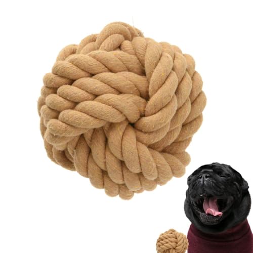 Envenzo Hundeball aus Seil, Kauknoten für Hunde, langlebig, 13 cm, Beige von Envenzo