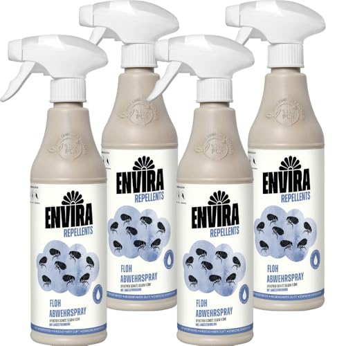 Envira Floh Abwehrspray 4 x 500 ml - Spray mit Langzeitwirkung gegen Flöhe, Katzenfloh, Hundefloh - Mittel gegen Flöhe für Wohnung & Möbel - Effektives Flohmittel & Flohschutz von Envira