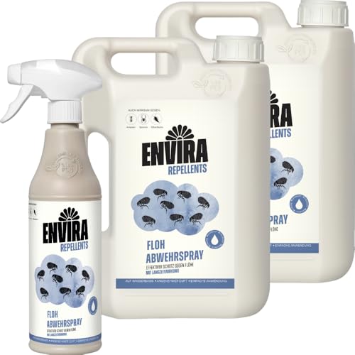 Envira Floh Abwehrspray 500 ml + 2 x 2 Liter - Spray mit Langzeitwirkung gegen Flöhe, Katzenfloh, Hundefloh - Mittel gegen Flöhe für Wohnung & Möbel - Effektives Flohmittel & Flohschutz von Envira