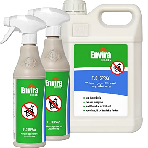 Envira Floh-Spray - Anti Flohmittel für die Wohnung 2 x 500 ml + 5 Liter - Umgebungsspray, Mittel gegen Flöhe - Geruchlos & Auf Wasserbasis von Envira