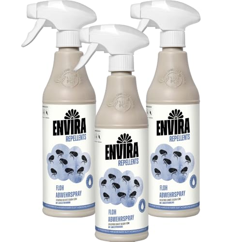 Envira Floh Abwehrspray 3 x 500 ml - Spray mit Langzeitwirkung gegen Flöhe, Katzenfloh, Hundefloh - Mittel gegen Flöhe für Wohnung & Möbel - Effektives Flohmittel & Flohschutz von Envira