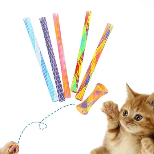 Katzenspielzeug, interaktives Katzenspielzeug für Indoor-Katzen, 13 cm, Nylon, Netz, Teleskop, zusammenklappbar, Kunststoff, Katzenfederspielzeug, stilvolles, mehrfarbiges von Enyolidimk