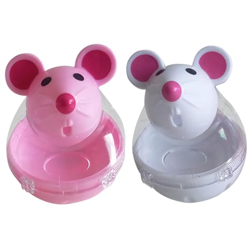 Eoixuqba 2 Stück Katzenfutter Spielzeug Ball - 7 cm Interaktives Spielzeug Und Futterspender, Katzenspielzeug Leckerli Spender In Mausform, Katzen Leckerli Spender Ball Aus PP+PC, (pink+White) von Eoixuqba