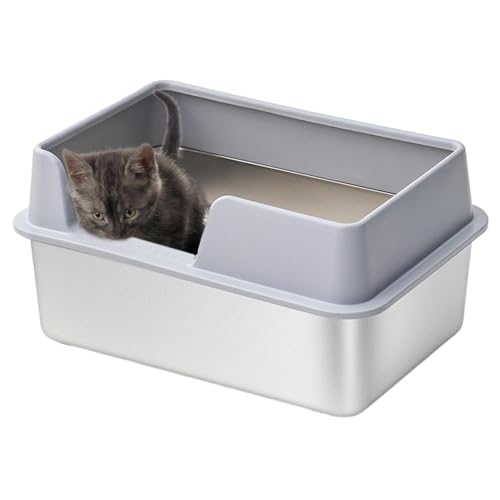 Eoixuqba 52x37x20cm Offene Katzentoilette Groß Katzentoilette, Large Cat Tray Stainless Steel, Katzentoilette Mit Hohem Rand Für Meerschweinchen, Kätzchen, Kaninchen Und Frettchen von Eoixuqba