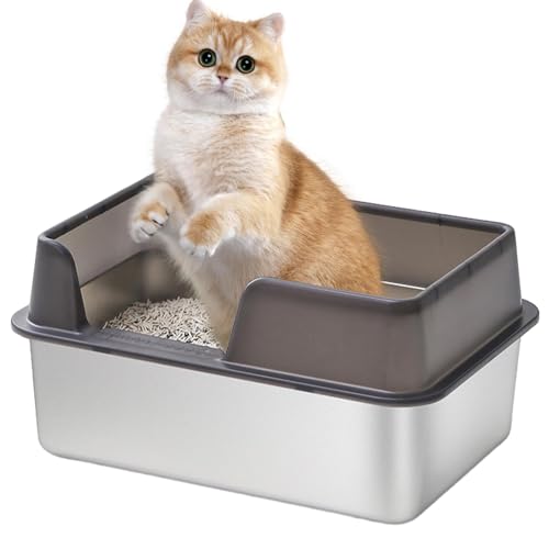 Eoixuqba 52x37x20cm Offene Katzentoilette Groß Katzentoilette, Large Cat Tray Stainless Steel, Katzentoilette Mit Rand Für Meerschweinchen, Kätzchen, Kaninchen Und Frettchen von Eoixuqba