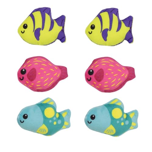 Eoixuqba 6Stück Katzenspielzeug Fisch Plüsch - Plüsch Fisch Klein,Katzenspielzeug Tropische Fische Plüsch,Katzen Spielzeug Tropische Fische,Plüsch Fisch Pink,Bequemes,Robustes,Plüsch Katzenspielzeug von Eoixuqba