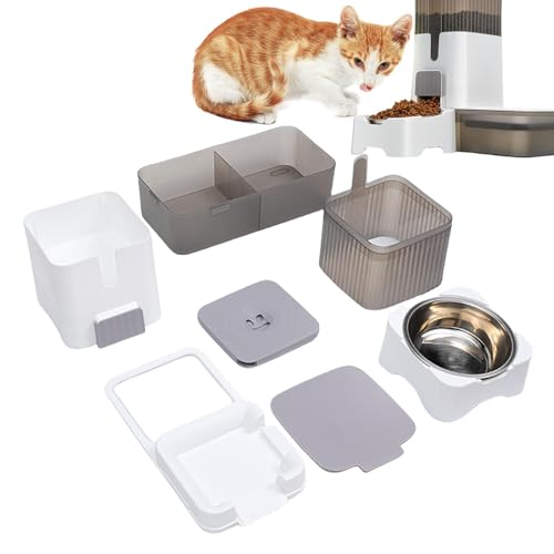 Eoixuqba Automatischer Futterspender für Katzen,Automatischer Katzenfutterspender - Futterautomat für Katzen - 2-in-1-Tierfutterspender, Edelstahlnapf-Wasserspender, automatischer Hundefutterspender von Eoixuqba