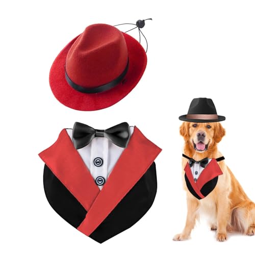 Eoixuqba Formaler Hunde-, Hunde-Outfit für die Hochzeit,Formelle Hochzeitskleidung für Hunde mit Hut | Verstellbares Hunde-Hemd mit Fliege für kleine, mittelgroße und große Hunde von Eoixuqba