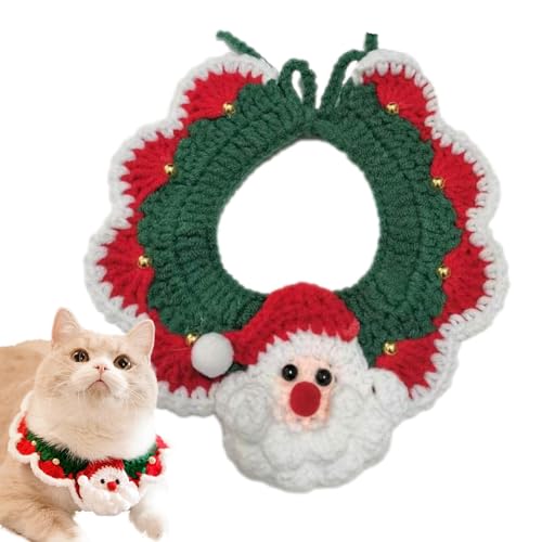 Eoixuqba Gestricktes Lätzchen, Haustierhalsband, Weihnachtsstrickhalsband für Katzen, Weihnachten, gestrickt, Schal mit Glockenanhänger für Katzen, Hunde, mittelgroße Haustiere von Eoixuqba