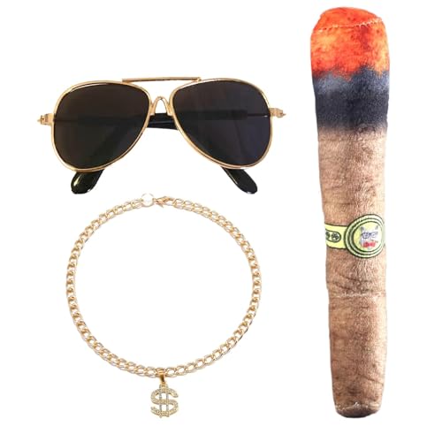 Eoixuqba Hip Hop Katzenkostüm | Kettenhalsband und Sonnenbrille Hund | Katze Hund Halskette und Sonnenbrille, Haustier Cosplay Kostüme für Welpen Kleine Mittlere Hunde Katzen von Eoixuqba