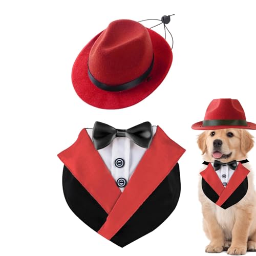 Eoixuqba Hunde-Outfit für Hochzeit, Hunde-Hochzeits-,Formelle Hochzeitskleidung für Hunde mit Hut - Verstellbares Hunde-Hemd mit Fliege für kleine, mittelgroße und große Hunde von Eoixuqba