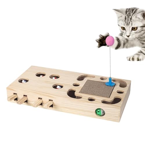 Eoixuqba Katzen-Puzzle-Box, interaktives Katzen-Trainingsspielzeug, Katzen-Punch-Spiel mit Kratzpad, Maulwurfjagd, Teaser Zauberstab für Langeweile von Eoixuqba