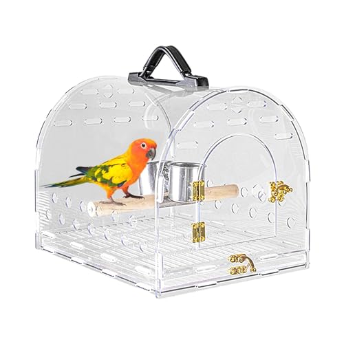 Eoixuqba Vogelkäfig-Reisekäfig,Vogel-Reisekäfig | Vogeltransporter mit Acryl-PVC-Griff und klarer Sicht | Outdoor-Käfig, tragbarer Reiseträger mit Holzstange und doppelten Futternäpfen für von Eoixuqba