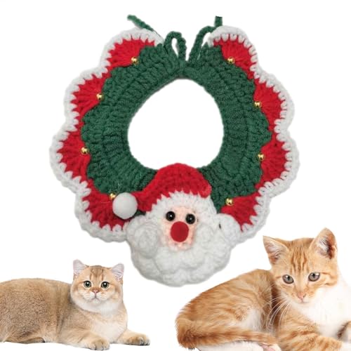 Eoixuqba Weihnachts-Schal für Hunde und Katzen, Weihnachtsmann-Schal, weich und verstellbar, gestricktes Haustier-Katzenhalsband mit Glockenanhänger für Haustier-Dos, Katze von Eoixuqba