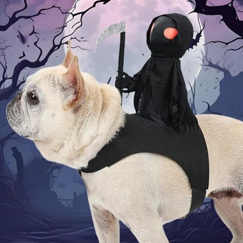 Hundekostüm Halloween - Hundekostüm Sensenmann,Hundekostüm Reiter,Haustier Hunde Halloween Reiter Kostüm,Ghost Rider Hundekostüm,Kreative Welpenkostüme Für Ihre Halloween-Haustierparty von Eoixuqba