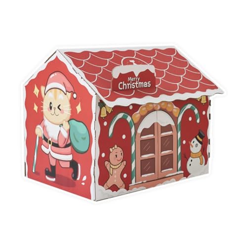 Katzenhaus aus Karton mit Kratzbaum - 46 * 33 * 40 cm Katzenkratzhaus Karton Bissfest Indoor Weihnachten Katzenhaus Kratzbaum Karton von Eoixuqba