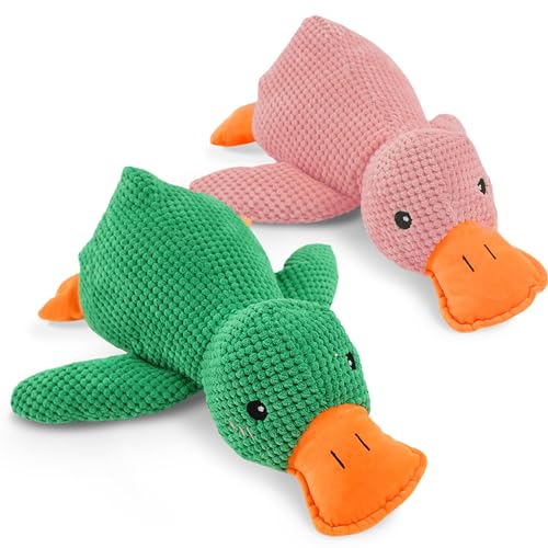 Anti Stress Ente Hund - New Pfotenstern Anti Stress Ente, PlüSch-Hundespielzeug Beruhigende Ente für Kleine Hunde (Green+Pink,L) von Eowduk