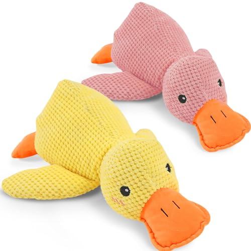 Anti Stress Ente Hund - New Pfotenstern Anti Stress Ente, PlüSch-Hundespielzeug Beruhigende Ente für Kleine Hunde (Pink+Yellow,L) von Eowduk