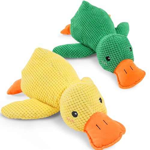 Anti Stress Ente Hund - New Pfotenstern Anti Stress Ente, PlüSch-Hundespielzeug Beruhigende Ente für Kleine Hunde (Yellow+Green,L) von Eowduk