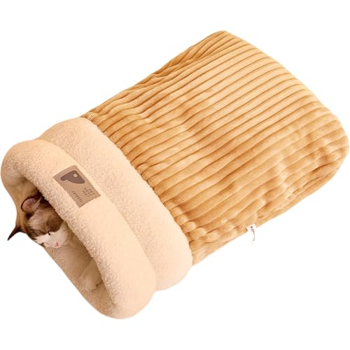 Eowduk Katzenschlafsack, Cat Sleeping Bag, Halbgeschlossenes Katzen Schlafsack, Haustierkuschelbett für Katzen und Hunde bis zu 16Pfd (L,Braun) von Eowduk