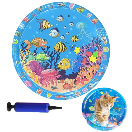 Eowduk Wassermatte Katze - Sensorische Wassermatte Katze, Interaktives Wasserspielmatte Katze, Sommer Wassermatte für Katzen, Hunde (Round-Fish) von Eowduk