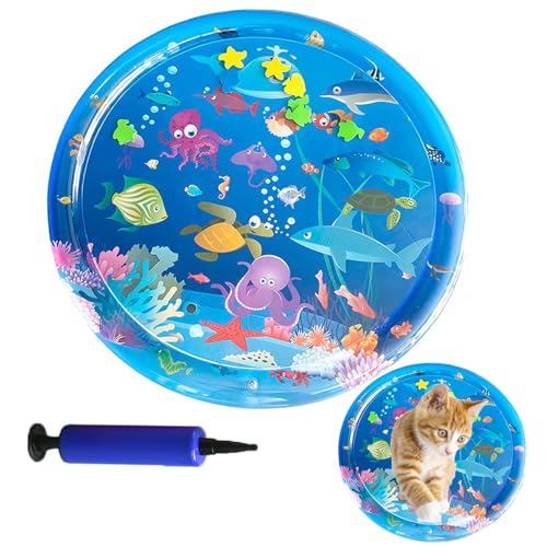 Eowduk Wassermatte Katze - Sensorische Wassermatte Katze, Interaktives Wasserspielmatte Katze, Sommer Wassermatte für Katzen, Hunde (Round-Ocean) von Eowduk