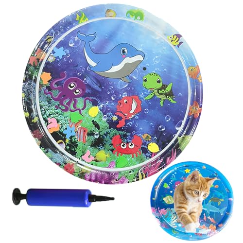 Eowduk Wassermatte Katze - Sensorische Wassermatte Katze, Interaktives Wasserspielmatte Katze, Sommer Wassermatte für Katzen, Hunde (Round-Underwater) von Eowduk