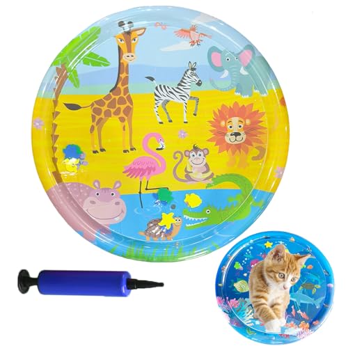 Eowduk Wassermatte Katze - Sensorische Wassermatte Katze, Interaktives Wasserspielmatte Katze, Sommer Wassermatte für Katzen, Hunde (Round-Zoo) von Eowduk