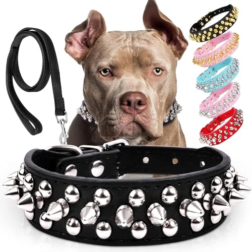 Epesiri Niete PU-Leder Hundehalsband für Pit Bull, strapazierfähiges Leder Katzenhalsband mit Spikes, Nieten, für kleine, mittelgroße und große Haustiere von Epesiri