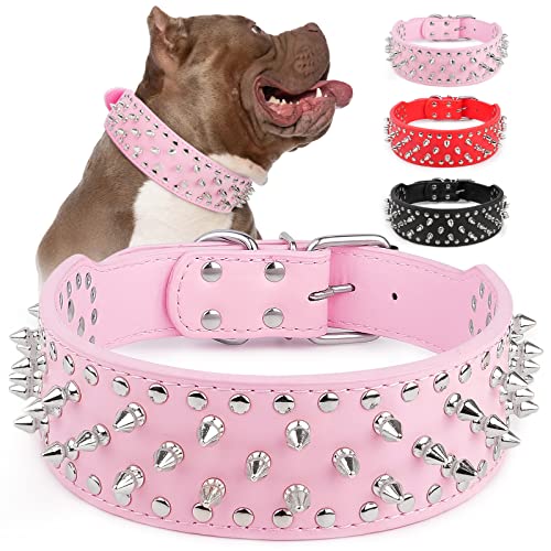 Epesiri Verstellbares Hundehalsband mit breiten Stacheln, Pilzniete, PU-Leder, für Katzen und Hunde, langlebig, mit Nieten, für kleine, mittelgroße und große Rassen, PitBull, Mastiff, Bulldogge, Mops, von Epesiri