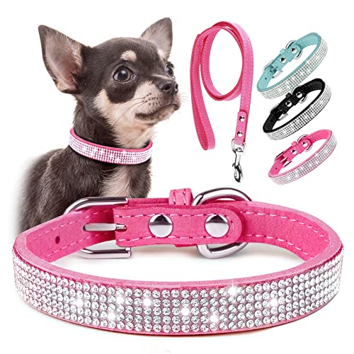 Strass Hundehalsband mit Leine, Epesiri Bling Hundehalsband, niedliches rosa Hundehalsband, Strass-Diamanthalsband für Hunde, ausgefallenes Katzenhalsband mit Baumwolle für XS, S, M, L, Welpen, von Epesiri