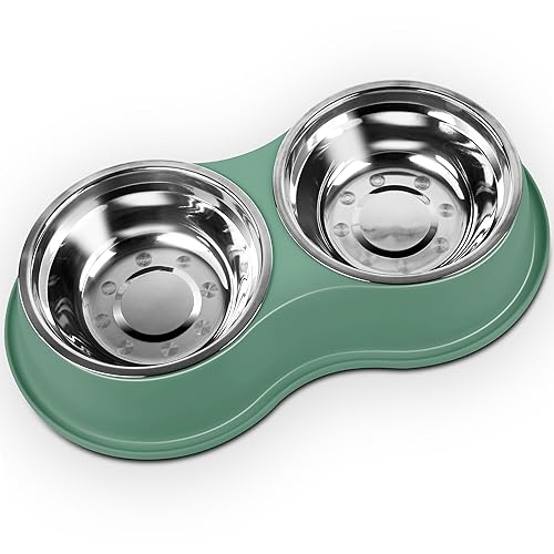 Epetslove Hundenäpfe Große Doppel Hund Wasser und Futternäpfe Edelstahl Schalen mit Rutschfester Harzstation, Pet Feeder Bowls Futternapf für Kleine Mittlere Große Hunde Katzen von EpetsLove